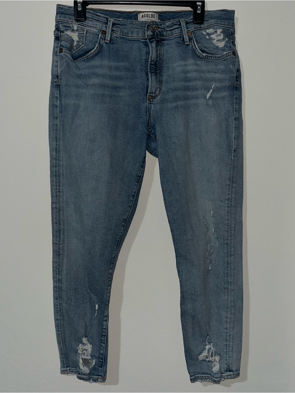 Agolde Sophie Crop Skinny Jeans Mid-Blue Distressed Jeans Size 32